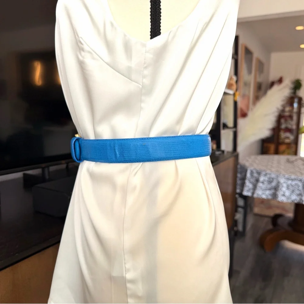Liz Claiborne Blue Leather Belt with Gold Buckle